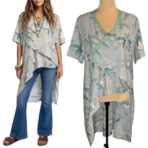 Asymmetric Cheongsam Top Floral One Size Asian Boho Mandarin Festival